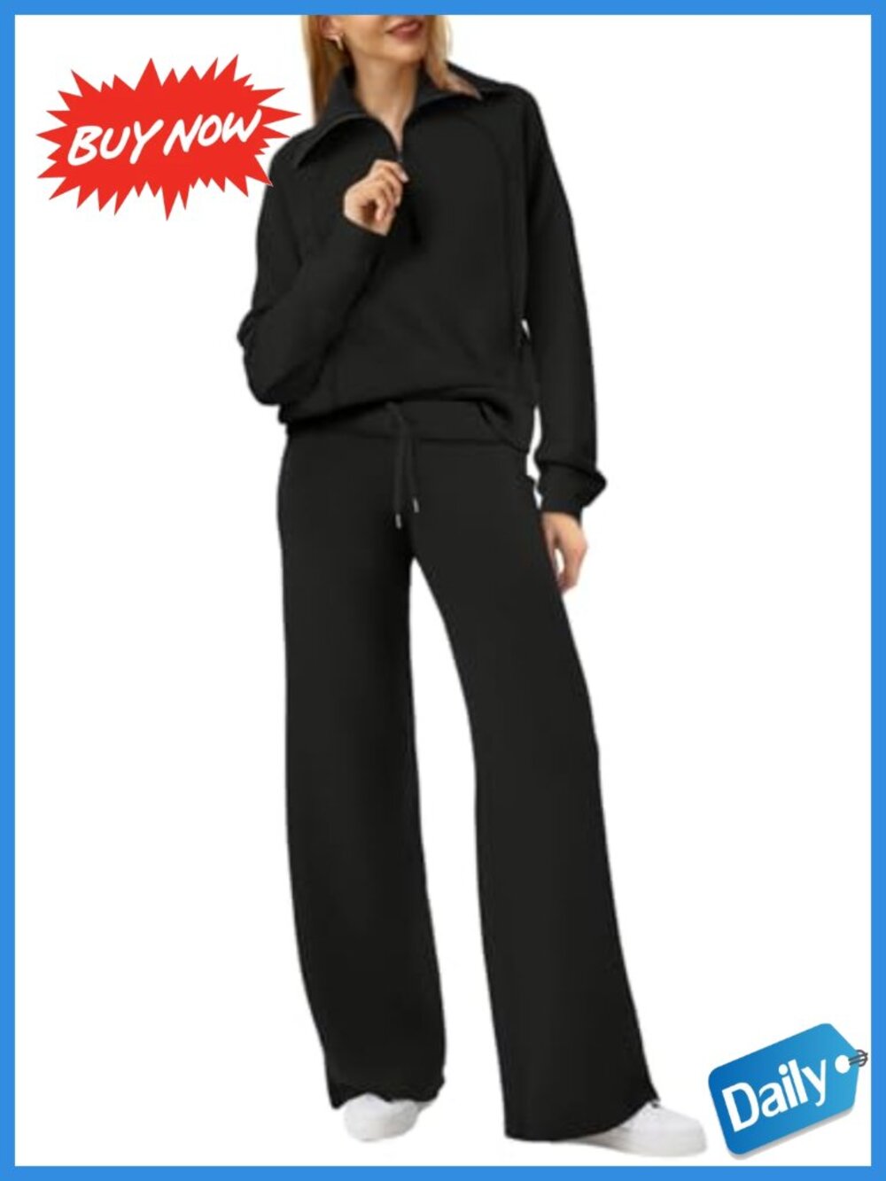Oversized Half Zip Sweatshirt and Wide Leg Sweatpants Two Piece Set